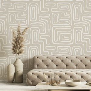FRED - Papier peint labyrinthe beige salon