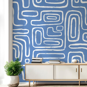 FRED - Papier peint labyrinthe bleu entrée