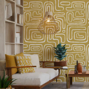 FRED - Papier peint labyrinthe jaune salon