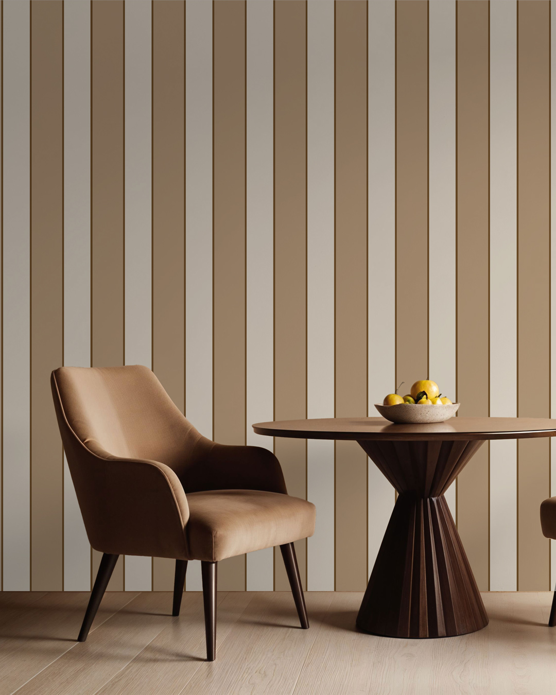 GRACE - Papier peint rayé élégant marron salle à manger