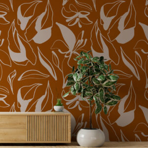 HAZEL - Papier peint crayonné fleuri marron entrée