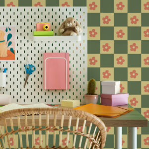 IACOMO - Papier peint carreaux et fleurs vintage bureau