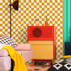 IMELDA - Papier peint cube trompe l’oeil jaune chambre