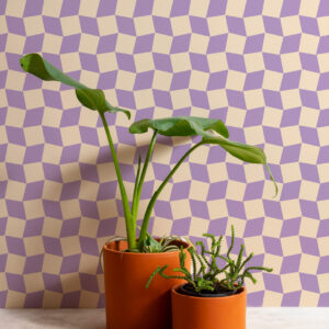 IMELDA - Papier peint cube trompe l’oeil violet plantes