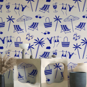 IRÉNÉE - Papier peint vacances au bord de mer bleu entrée