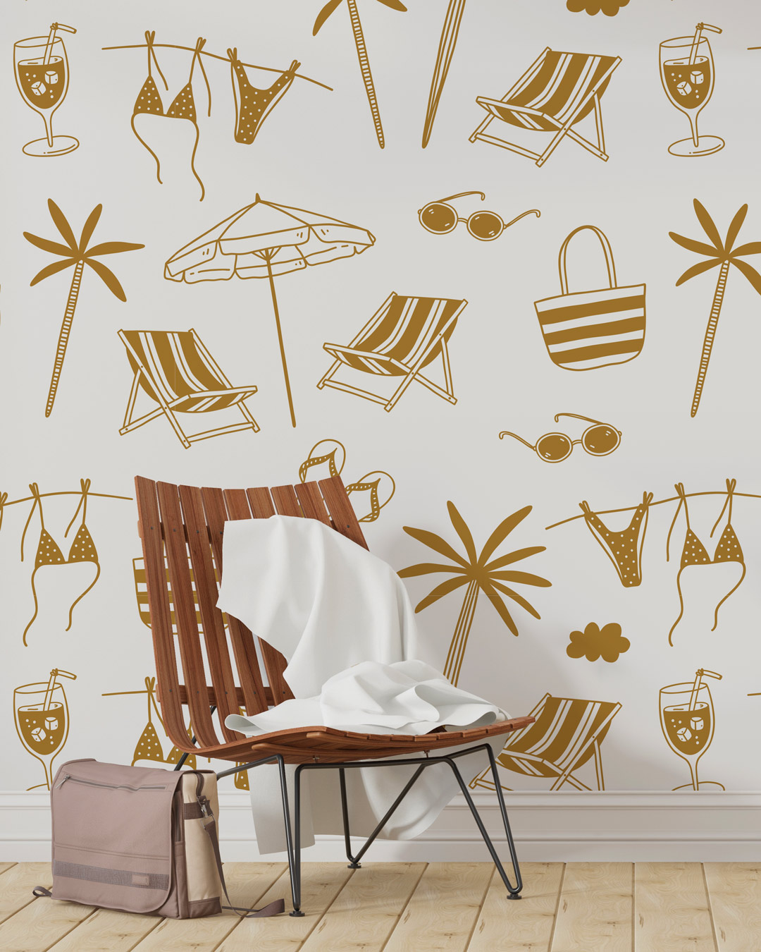 IRÉNÉE - Papier peint vacances au bord de mer marron coin lecture