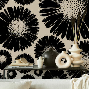 ISABEAU - Papier peint panoramique grosse marguerite meuble salon