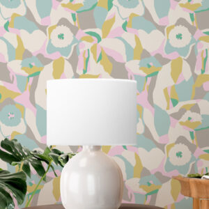 JALIA - Papier peint fleurs contemporaines table de nuit