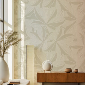 JIMMY - Papier peint frangipanier monochrome beige entrée