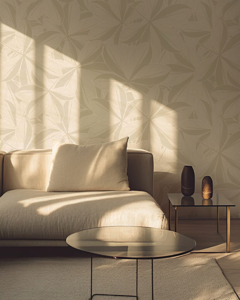 JIMMY - Papier peint frangipanier monochrome beige salon