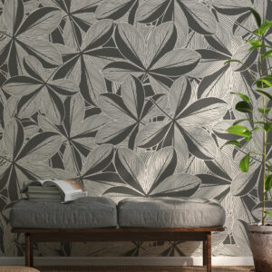 JIMMY - Papier peint frangipanier monochrome gris entrée