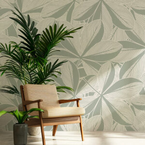 JIMMY - Papier peint frangipanier monochrome vert coin détente
