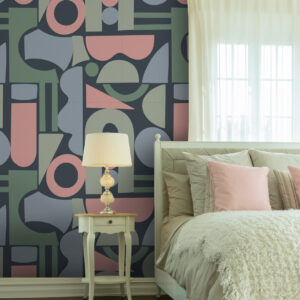 JOANNE - Papier peint formes géométriques vert chambre