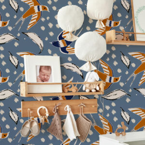 JOSY - Papier peint hirondelles modernes chambre bébé