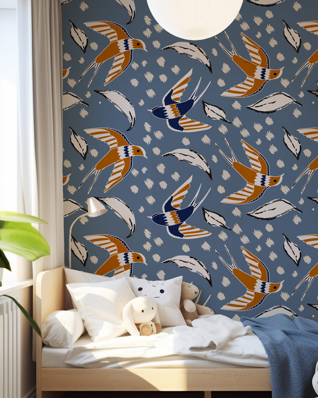 JOSY - Papier peint hirondelles modernes chambre garçon