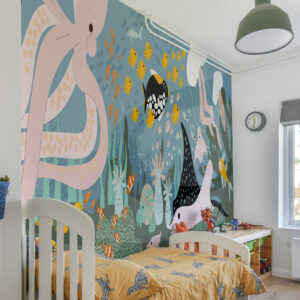 JULEN - Papier peint panoramique enfant fond marin chambre