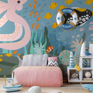 JULEN - Papier peint panoramique enfant fond marin salle de jeux