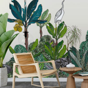 LIZA - Papier peint jungle tropicale et animaux coin détente
