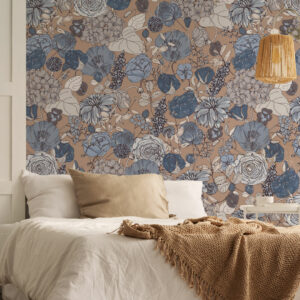 LUCIANA - Tapisserie fleurs champêtres marron chambre