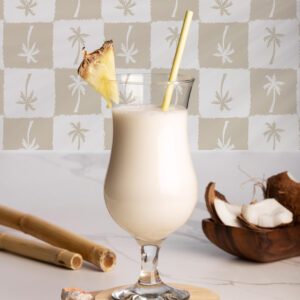 MAKANA - Papier peint damier de palmier beige cuisine