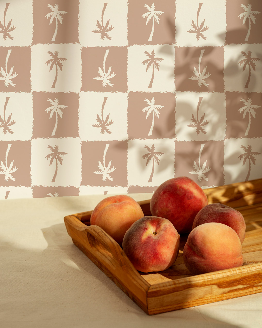 MAKANA - Papier peint damier de palmier rose cuisine