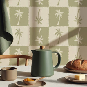 MAKANA - Papier peint damier de palmier vert cuisine