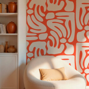 MARJOLAINE - Papier peint formes abstraites rouge salon