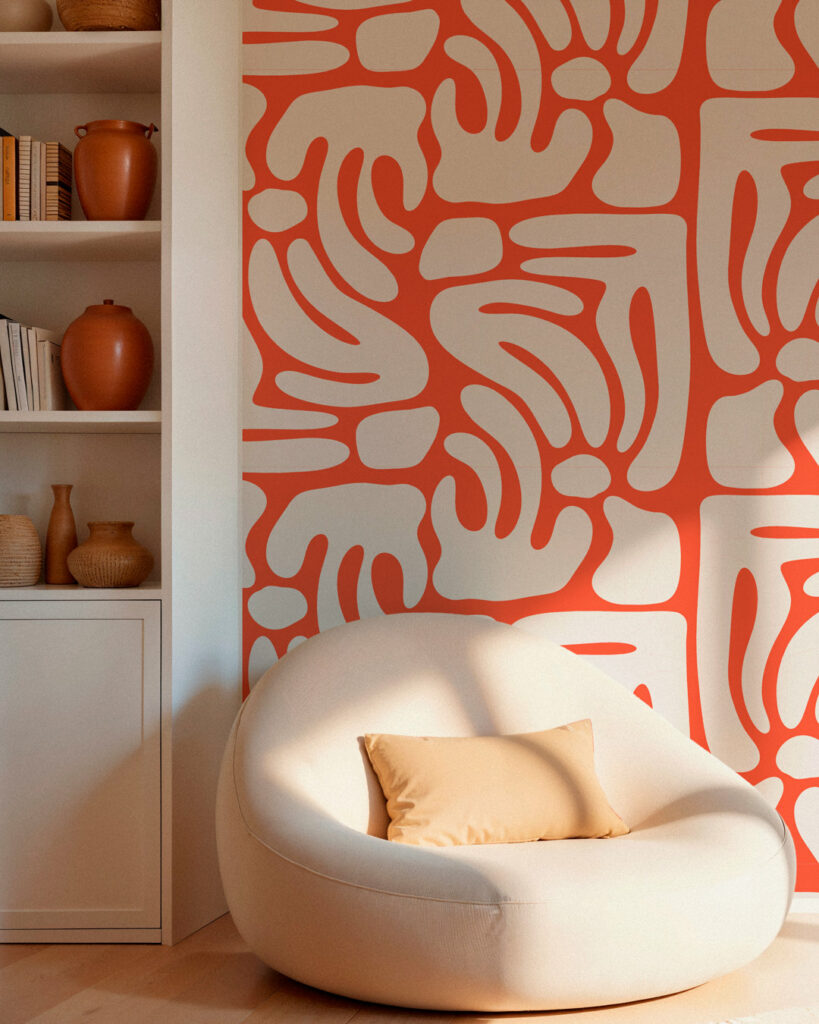 MARJOLAINE - Papier peint formes abstraites rouge salon