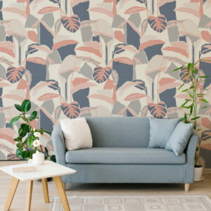 MAXINE - Tapisserie feuillage abstrait rose salon