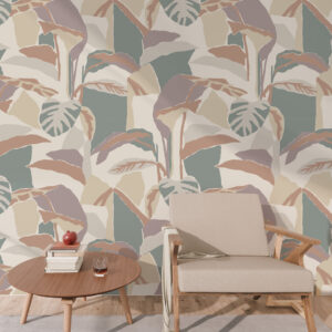 MAXINE - Tapisserie feuillage abstrait vert salle d'attente