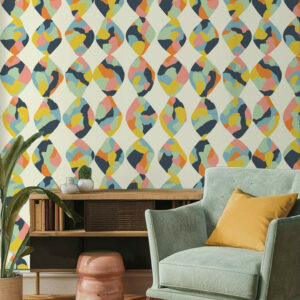 NAYRA - Papier peint arlequin camouflé jaune salon