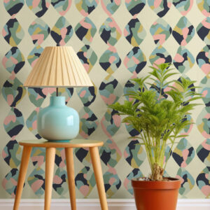 NAYRA - Papier peint arlequin camouflé vert entrée