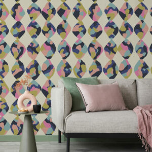 NAYRA - Papier peint arlequin camouflé violet salon