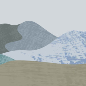 ODELINE - Papier peint panoramique montagne bleutée