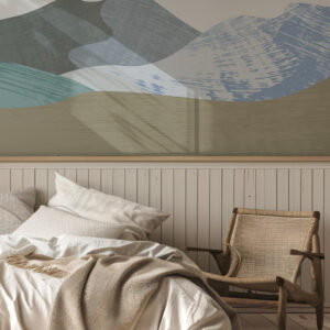 ODELINE - Papier peint panoramique montagne bleutée chambre