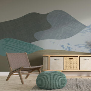 ODELINE - Papier peint panoramique montagne bleutée coin détente