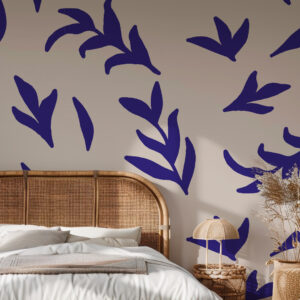 PANELLE - Papier peint brindilles bleu chambre