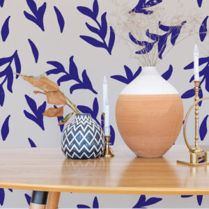 PANELLE - Papier peint brindilles bleu salle à manger