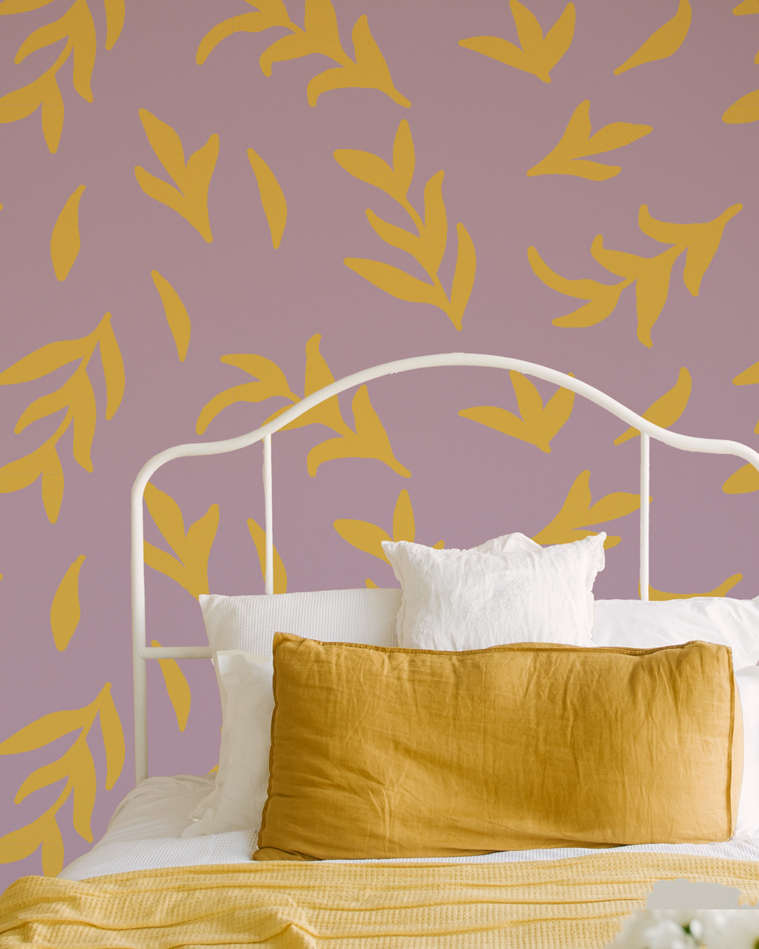 PANELLE - Papier peint brindilles violet chambre