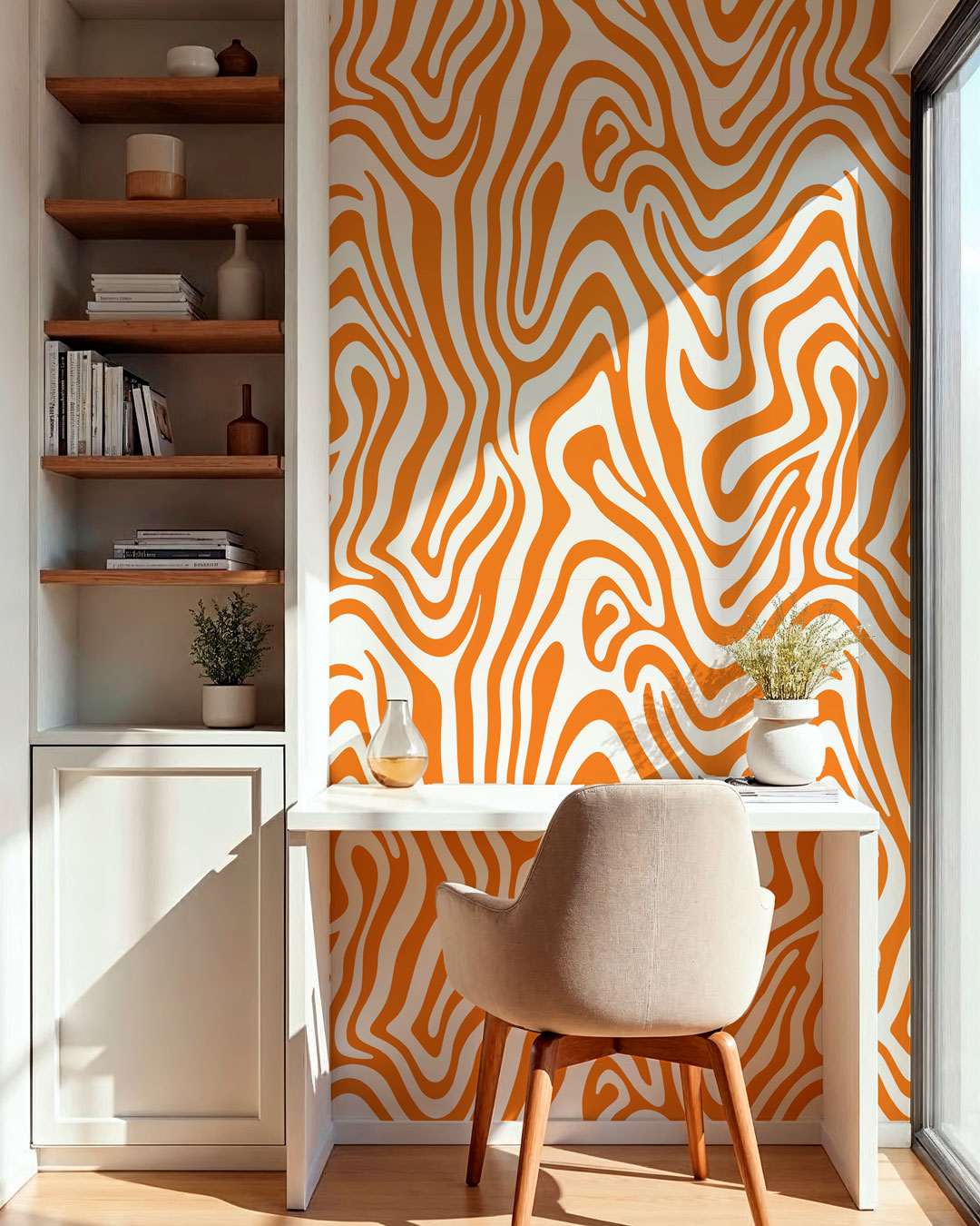 PAOLA - Papier peint psychédélique marron bureau