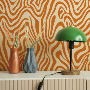 PAOLA - Papier peint psychédélique marron table de nuit