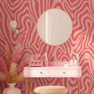 PAOLA - Papier peint psychédélique rose coiffeuse