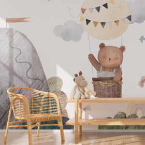 PROSPER - Papier peint enfant montgolfière ourson bureau