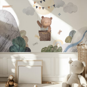 PROSPER - Papier peint enfant montgolfière ourson salle de jeux