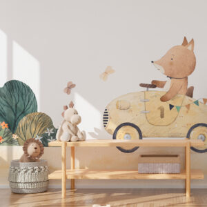 ROSELIN - Papier peint renard racing bureau enfant