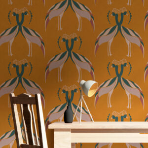 SANTA - papier peint danse des paones jaune bureau