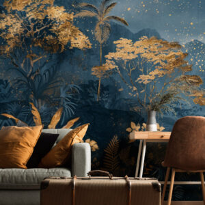 SERAPHIN - Papier peint panoramique jungle bleu salon