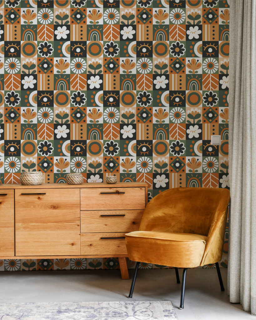 SIGRID - Papier peint nature graphique scandinave coiffeuse