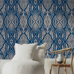 SOULEYMANE - Papier peint ethnique bicolore bleu coin détente