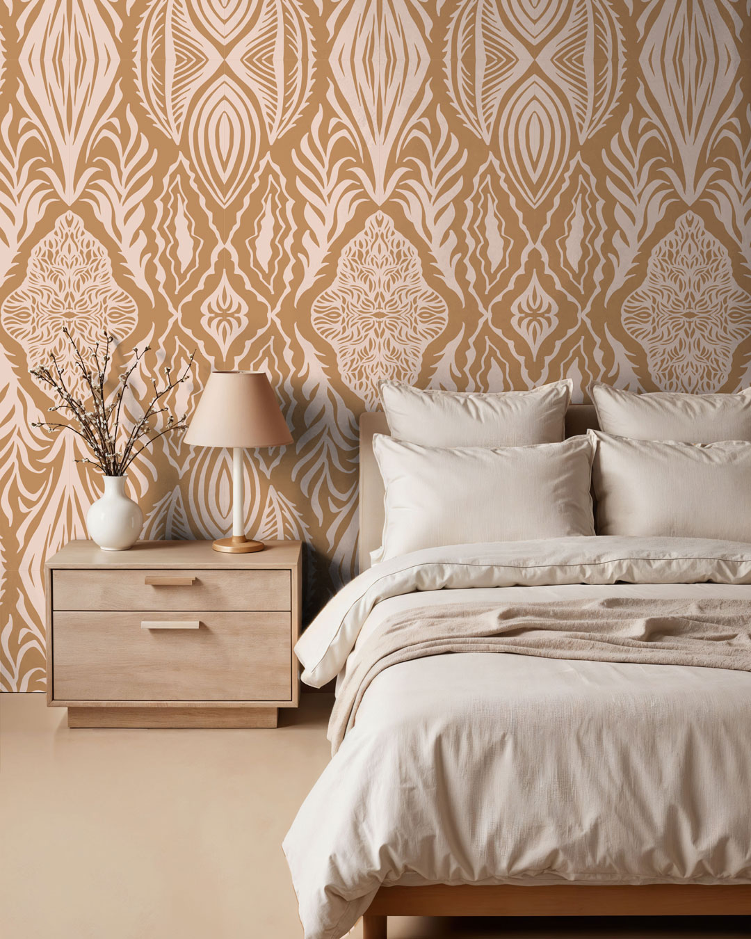 SOULEYMANE - Papier peint ethnique bicolore marron chambre